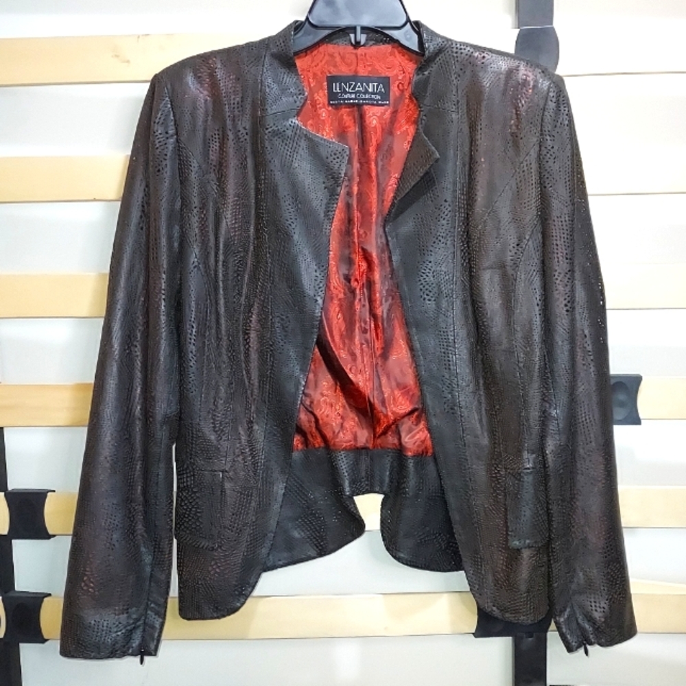 Lenzanita Couture Collection Vegan Leather Laser Cut Black Blazer Jacket